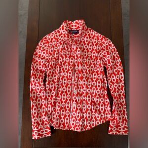 Jones New York Red and White Chain-Link Print Button-Down Shirt